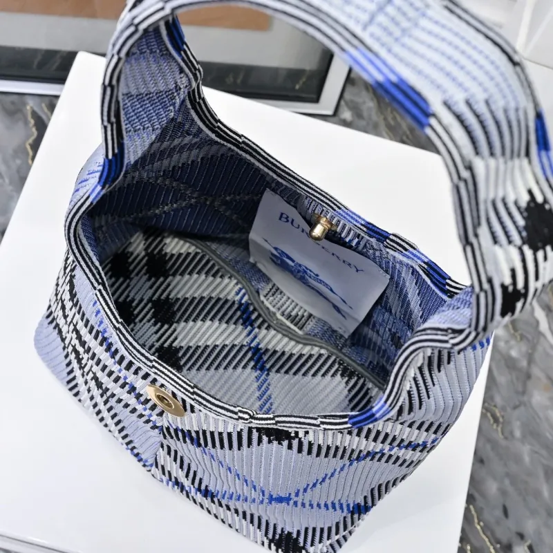 Burberry Blue Black Plaid Hobo Shoulder Bag - Image 7