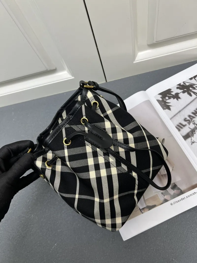 Burberry 8058 Large Black Check Bucket Bag - Image 3