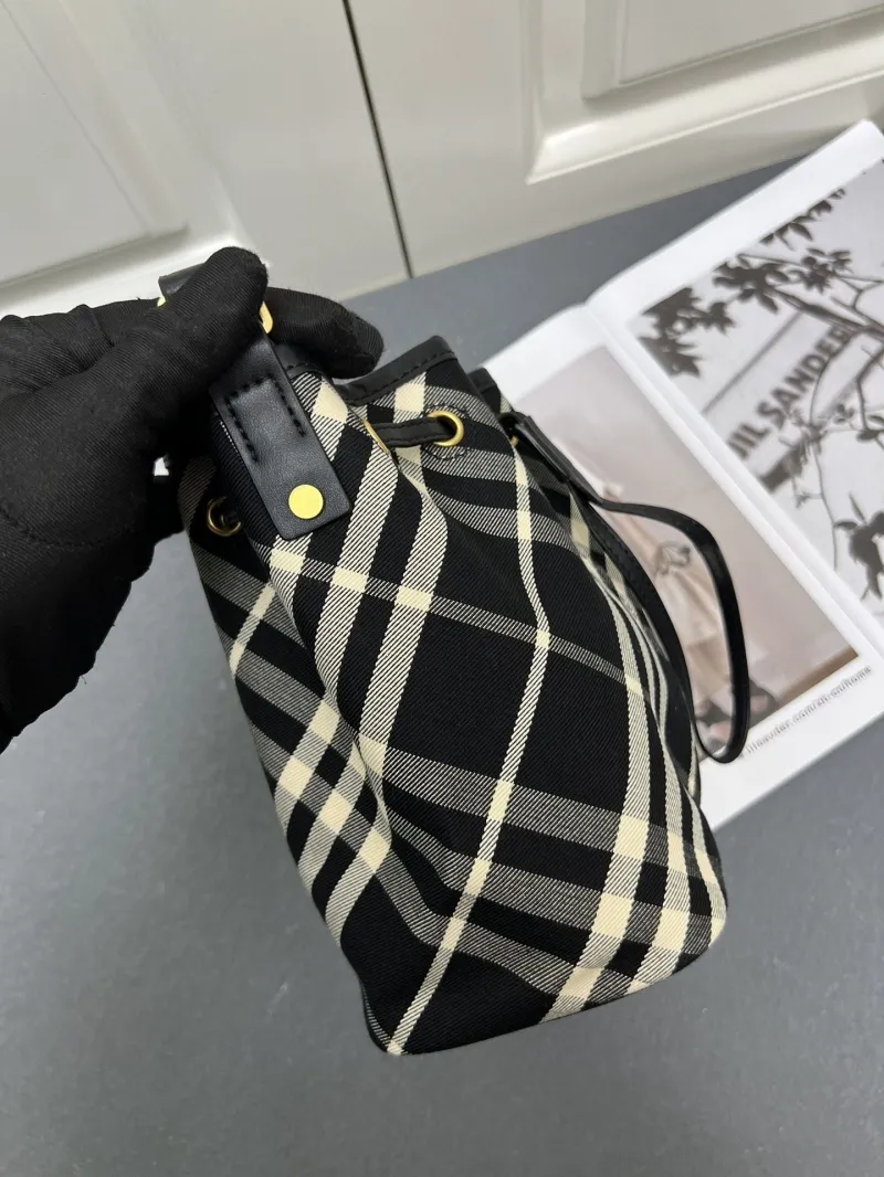 Burberry 8058 Large Black Check Bucket Bag - Image 4