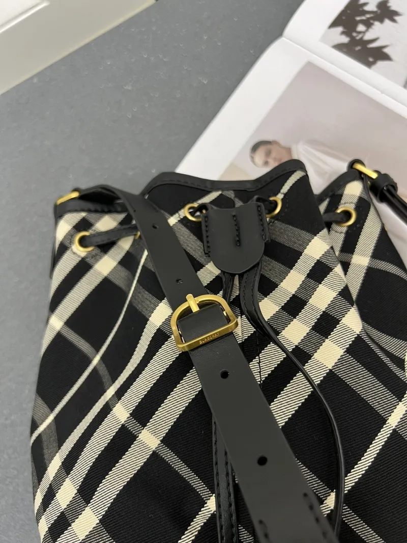 Burberry 8058 Large Black Check Bucket Bag - Image 7