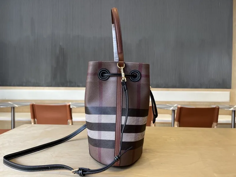 Burberry Brown Check Bucket Bag - Image 3