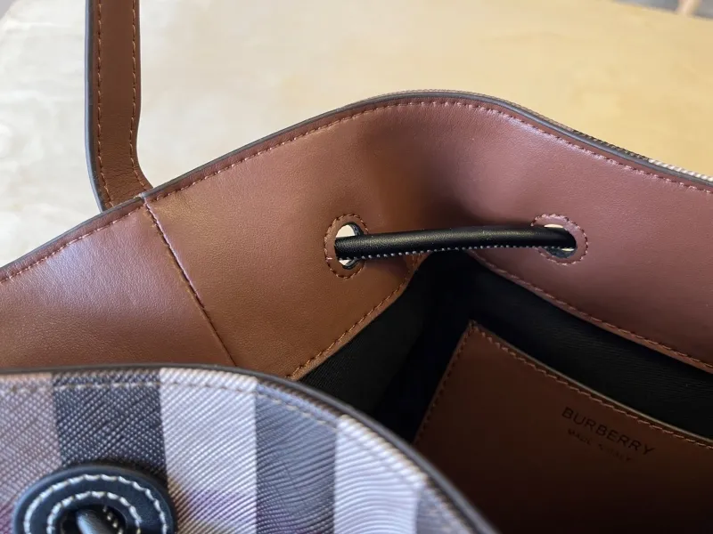 Burberry Brown Check Bucket Bag - Image 6