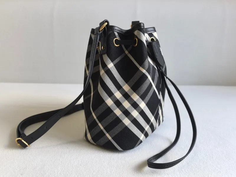 Burberry Black Check Bucket Bag with Teddy Charm - Image 3