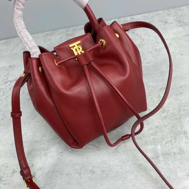 Burberry Small Burgundy Leather Bucket Bag - Image 4