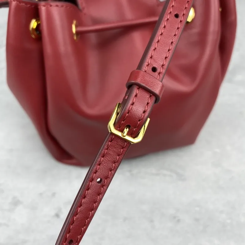Burberry Small Burgundy Leather Bucket Bag - Image 8