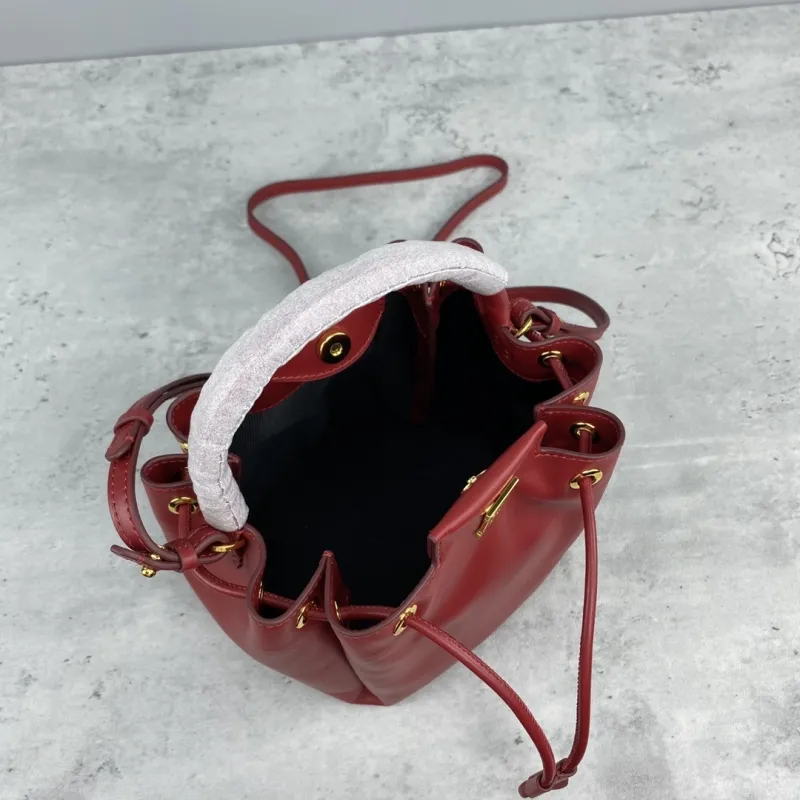 Burberry Small Burgundy Leather Bucket Bag - Image 9