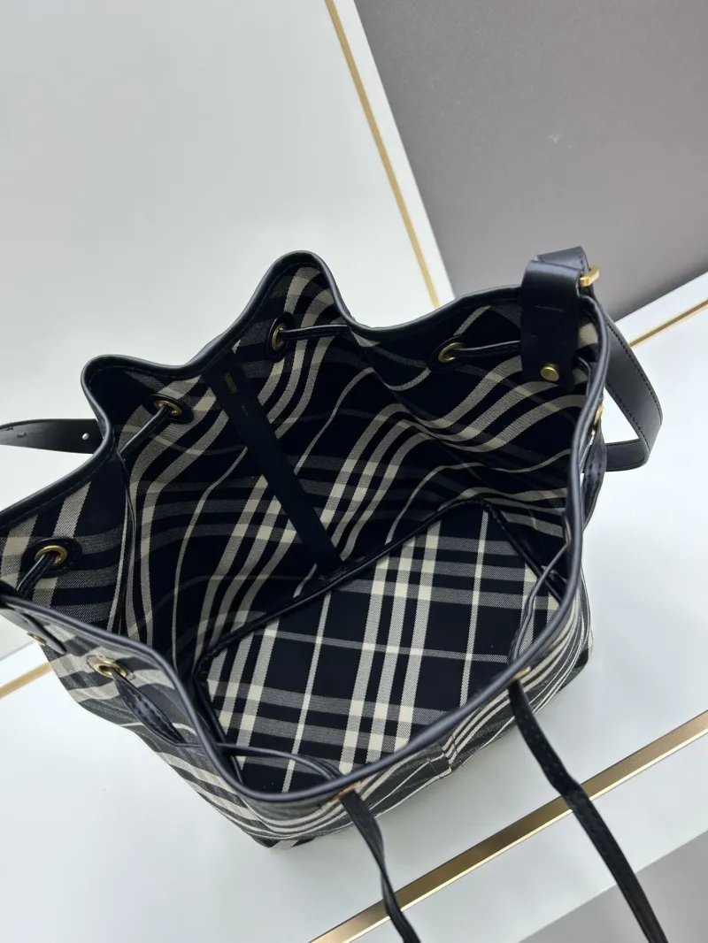 Burberry Black Check Bucket Bag 8058 - Image 8