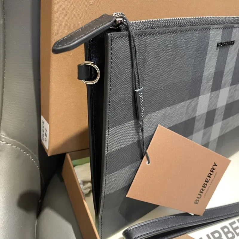 Burberry Charcoal Check Clutch Bag with Wrist Strap - Image 3