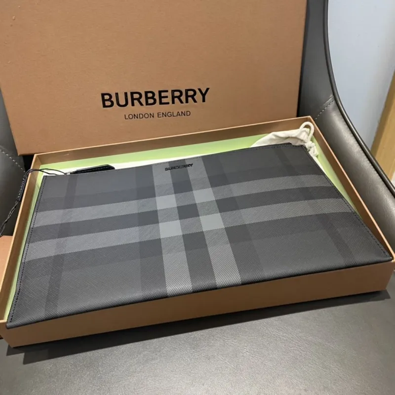 Burberry Charcoal Check Clutch Bag with Wrist Strap - Image 4