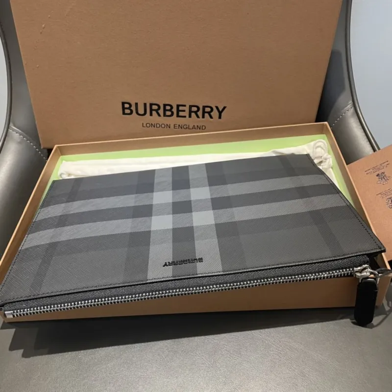 Burberry Charcoal Check Clutch Bag with Wrist Strap - Image 5