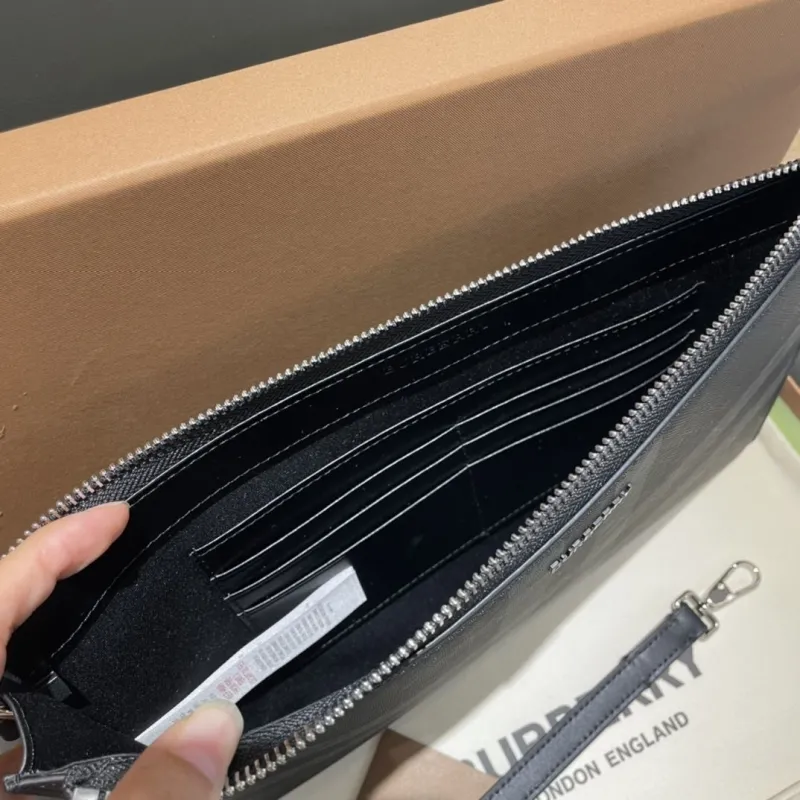 Burberry Charcoal Check Clutch Bag with Wrist Strap - Image 7