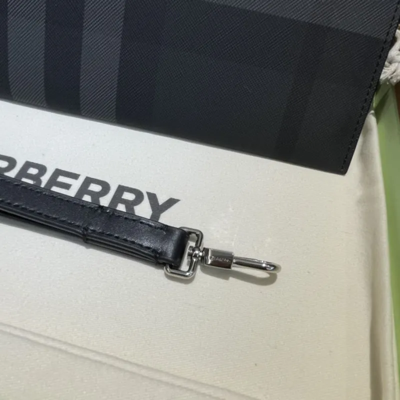 Burberry Charcoal Check Clutch Bag with Wrist Strap - Image 9