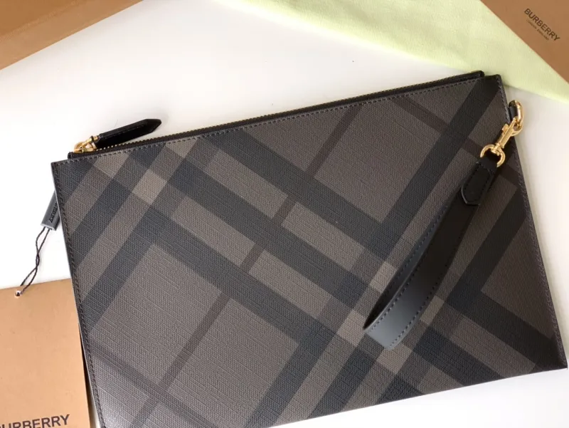 Burberry Dark Check Wristlet Clutch Bag - Image 5