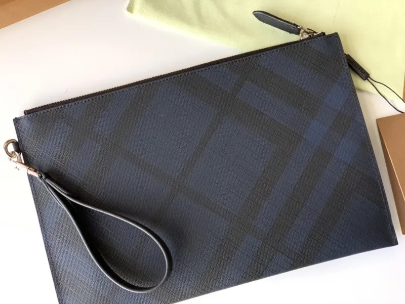 Burberry Navy Check Clutch Bag with Wrist Strap - Image 4