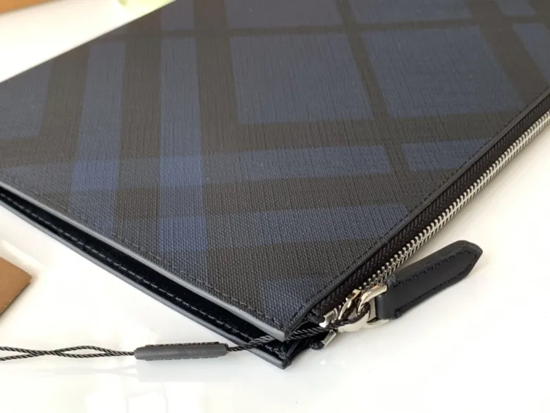 Burberry Navy Check Clutch Bag with Wrist Strap - Image 5