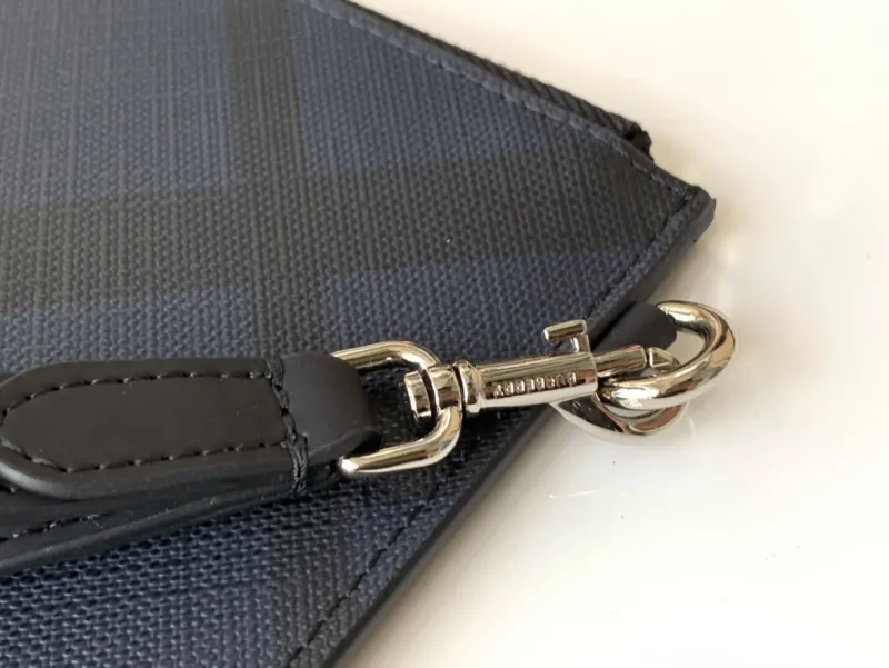 Burberry Navy Check Clutch Bag with Wrist Strap - Image 6