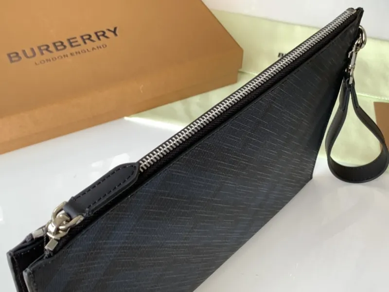 Burberry Navy Check Clutch Bag with Wrist Strap - Image 7