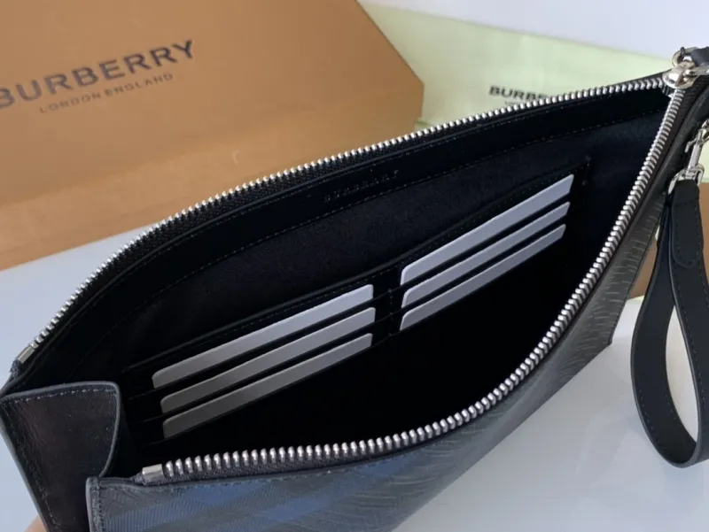 Burberry Navy Check Clutch Bag with Wrist Strap - Image 8