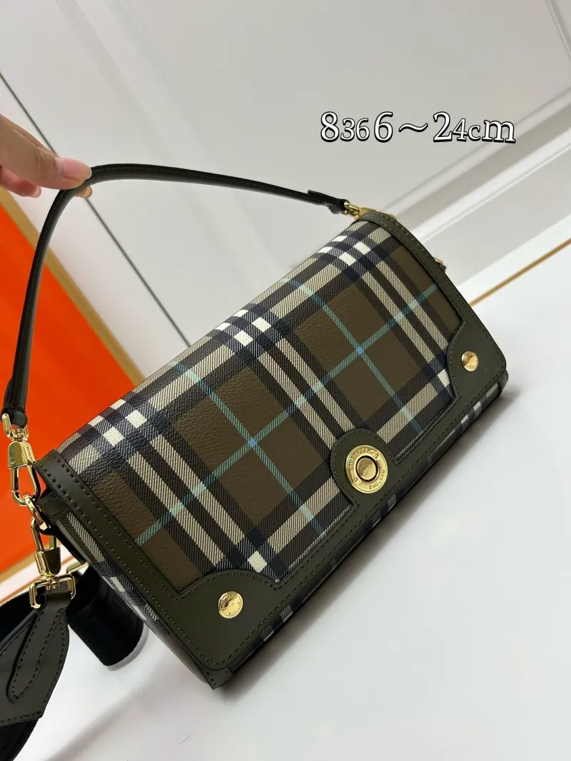 Burberry 8366 Olive Check Satchel Bag 24cm - Image 3