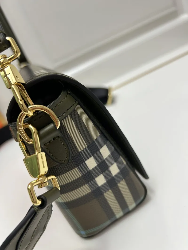 Burberry 8366 Olive Check Satchel Bag 24cm - Image 4