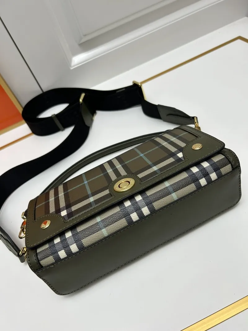Burberry 8366 Olive Check Satchel Bag 24cm - Image 5