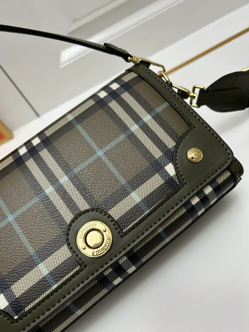 Burberry 8366 Olive Check Satchel Bag 24cm - Image 6