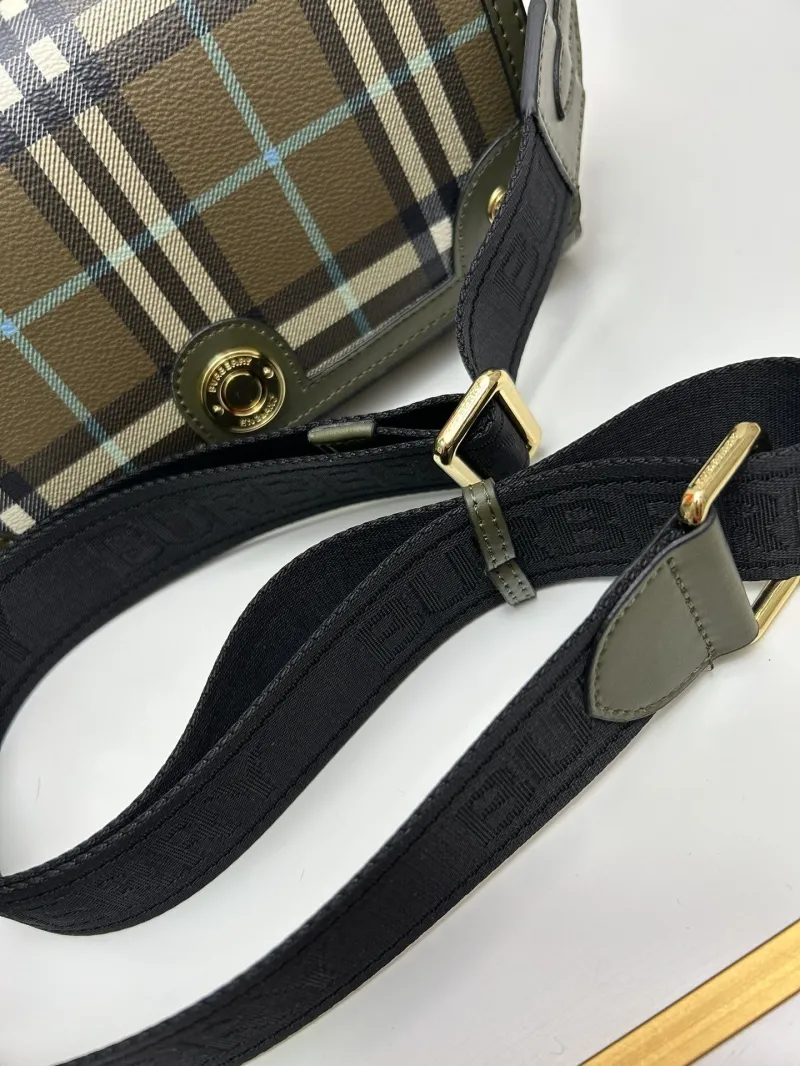 Burberry 8366 Olive Check Satchel Bag 24cm - Image 7