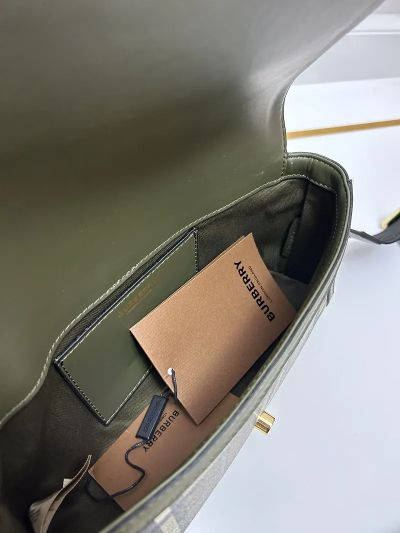 Burberry 8366 Olive Check Satchel Bag 24cm - Image 8