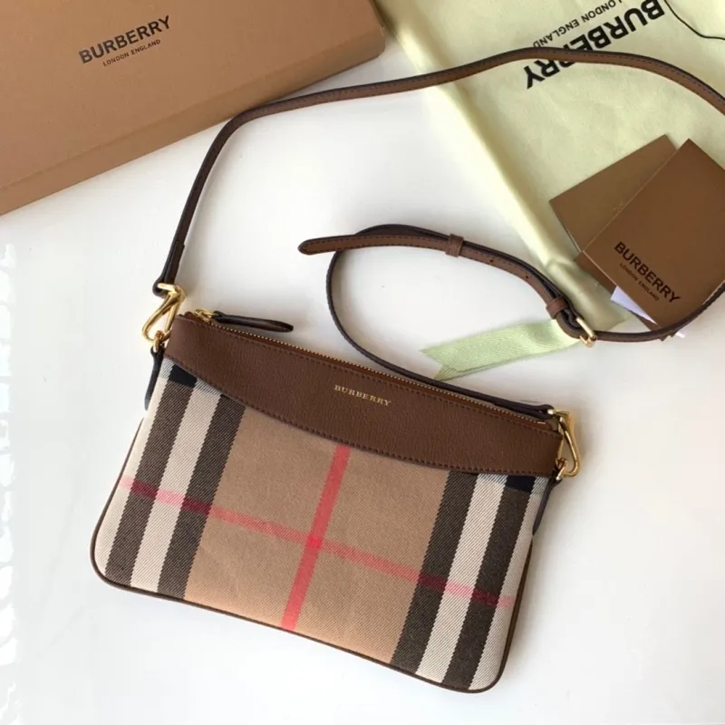 Burberry Brown Leather Check Crossbody Bag - Image 3