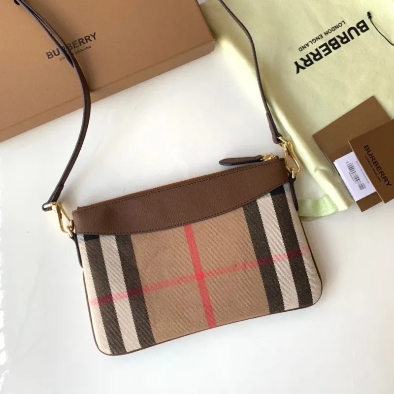 Burberry Brown Leather Check Crossbody Bag - Image 4