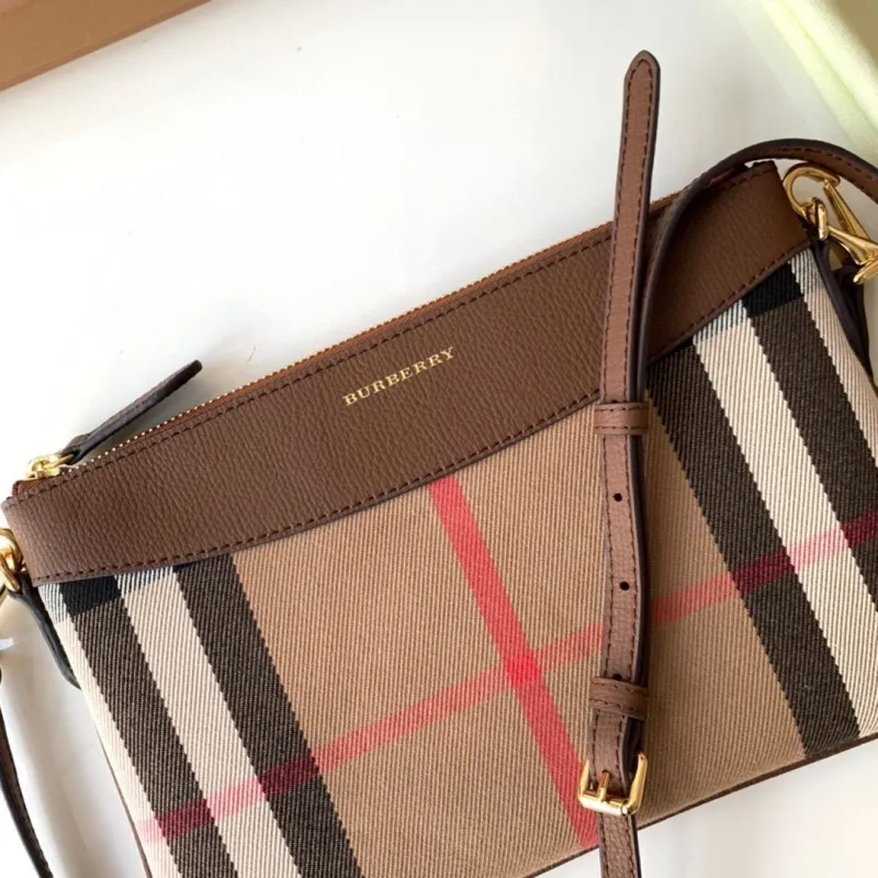 Burberry Brown Leather Check Crossbody Bag - Image 5