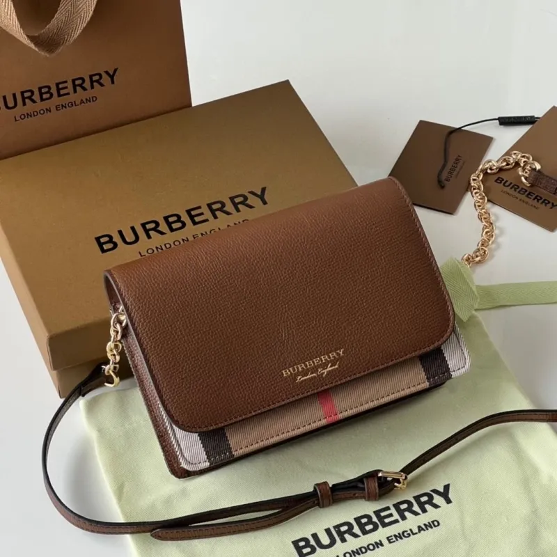 Burberry Brown Check Crossbody Satchel Bag