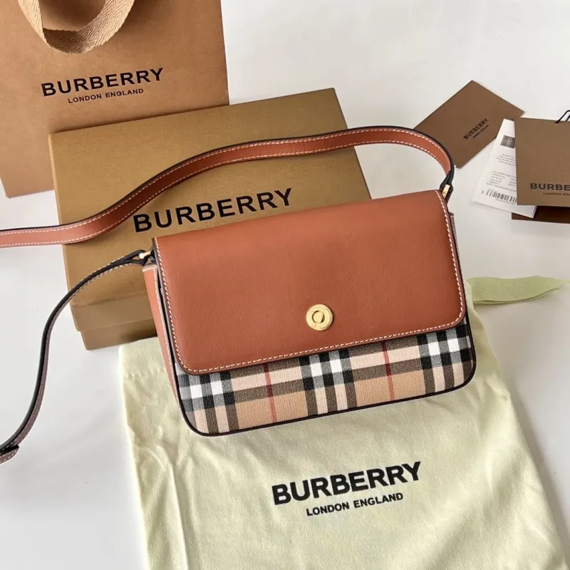 Burberry Vintage Check Brown Crossbody Satchel Bag