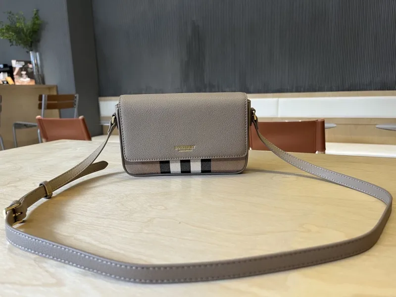 Burberry Gray Leather Crossbody Satchel Bag