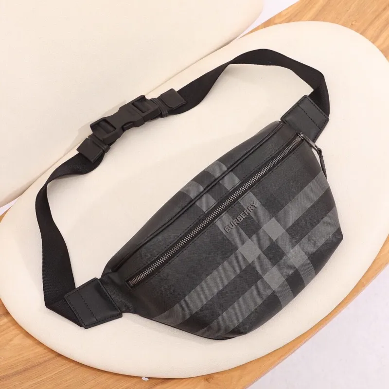 Burberry Black Gray Check Waist Bag