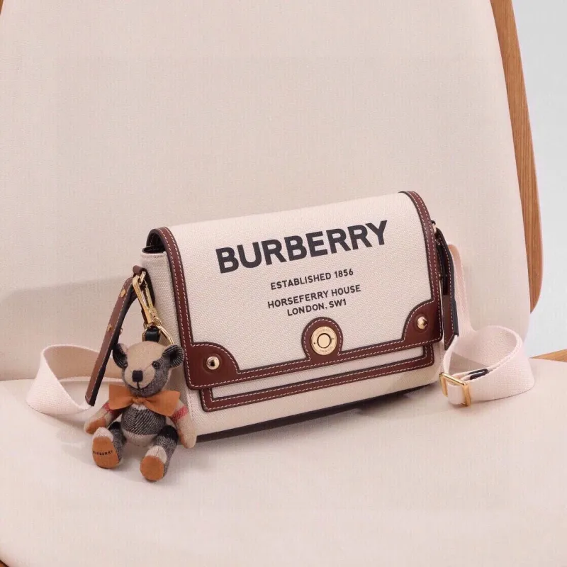 Burberry Cream Brown Trim Satchel Crossbody Bag 63