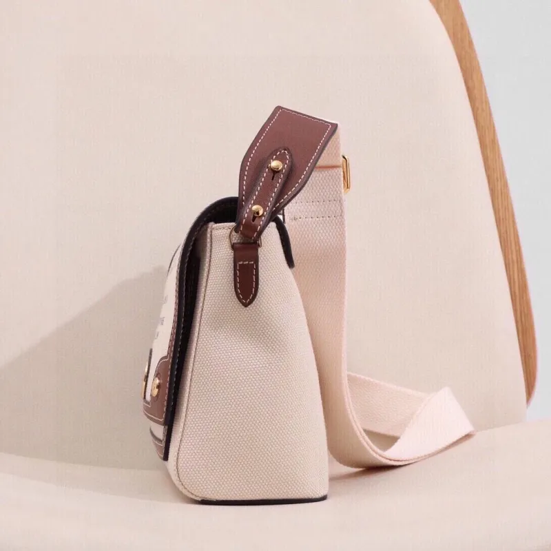 Burberry Cream Brown Trim Satchel Crossbody Bag 63 - Image 4