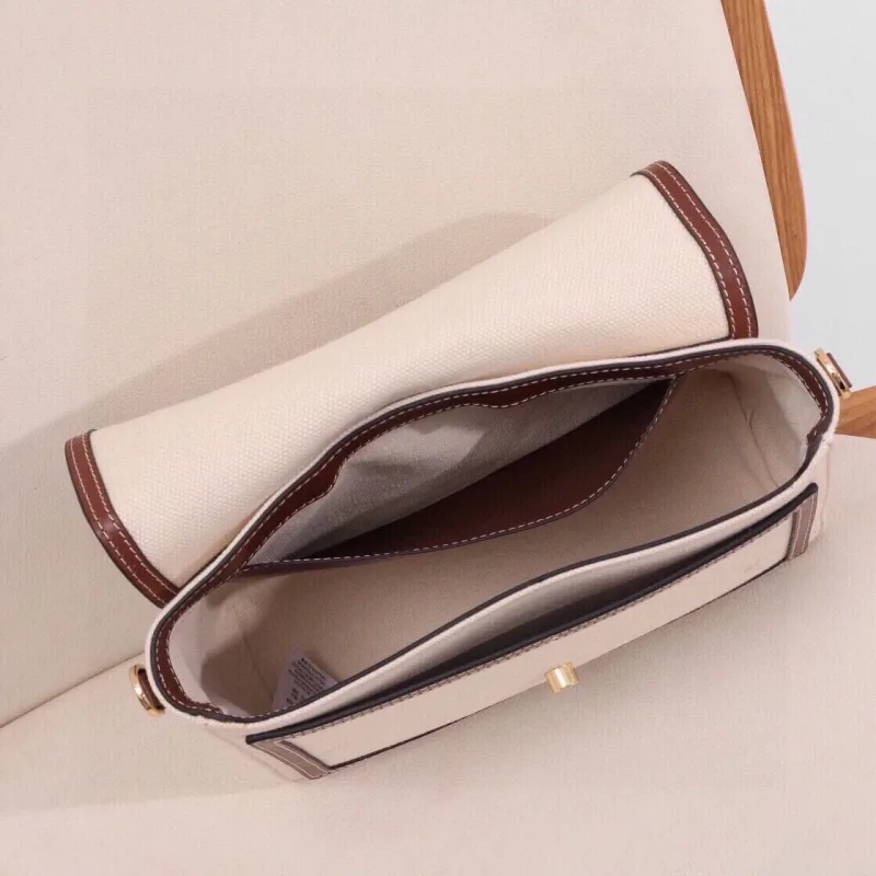 Burberry Cream Brown Trim Satchel Crossbody Bag 63 - Image 9