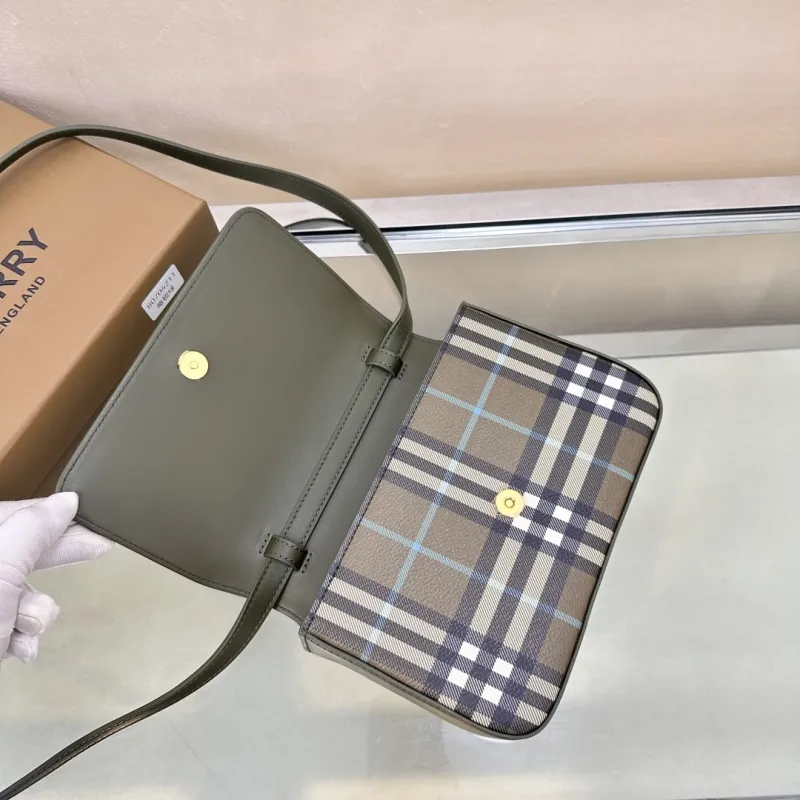 Burberry Olive Check Crossbody Satchel Bag - Image 5