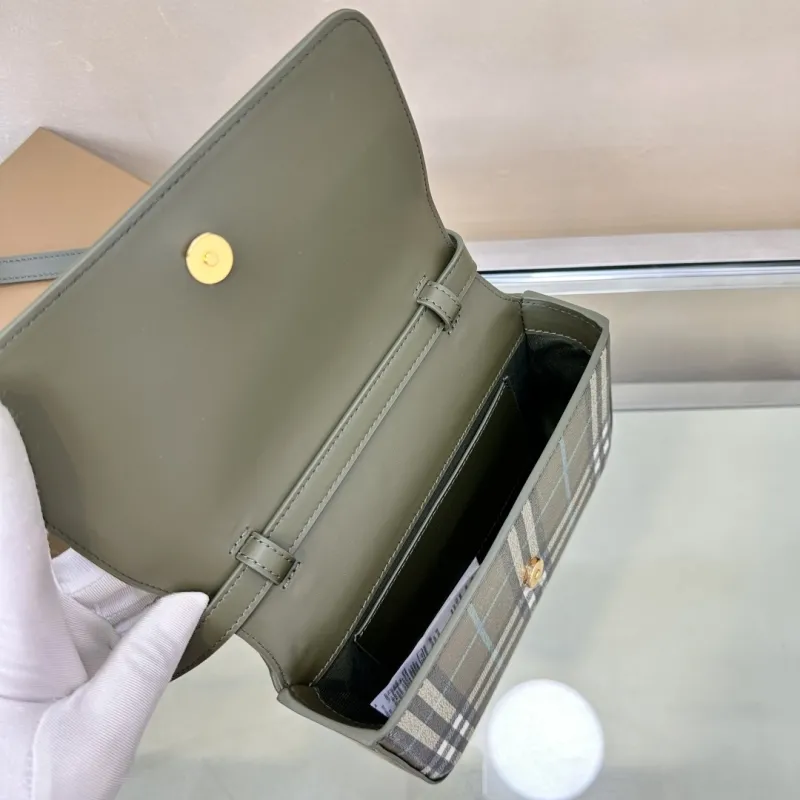 Burberry Olive Check Crossbody Satchel Bag - Image 6