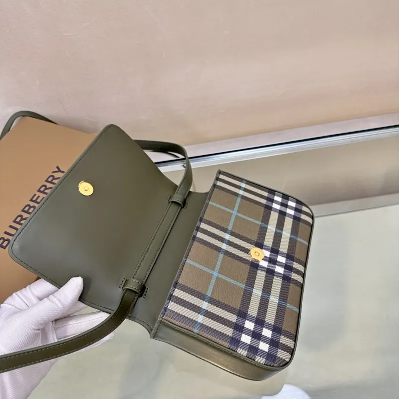 Burberry Olive Check Crossbody Satchel Bag - Image 8