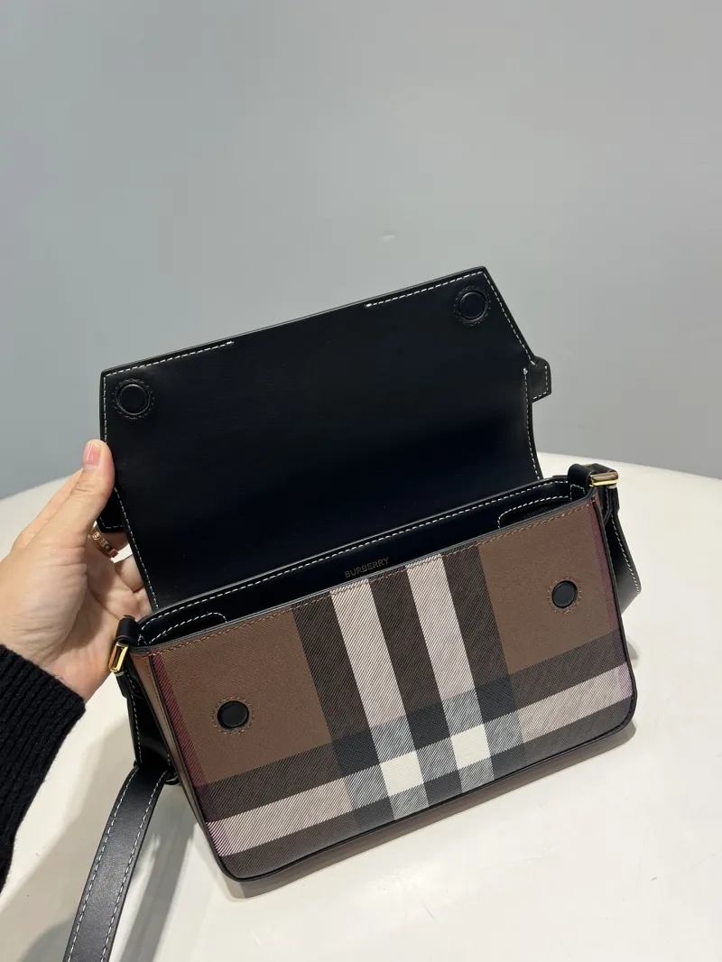 Burberry Black Check Crossbody Satchel Bag - Image 8