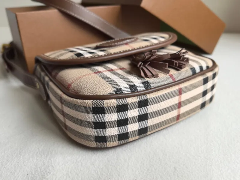 Burberry Haymarket Check Crossbody Saddle Bag - Image 4