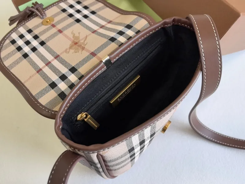 Burberry Haymarket Check Crossbody Saddle Bag - Image 9