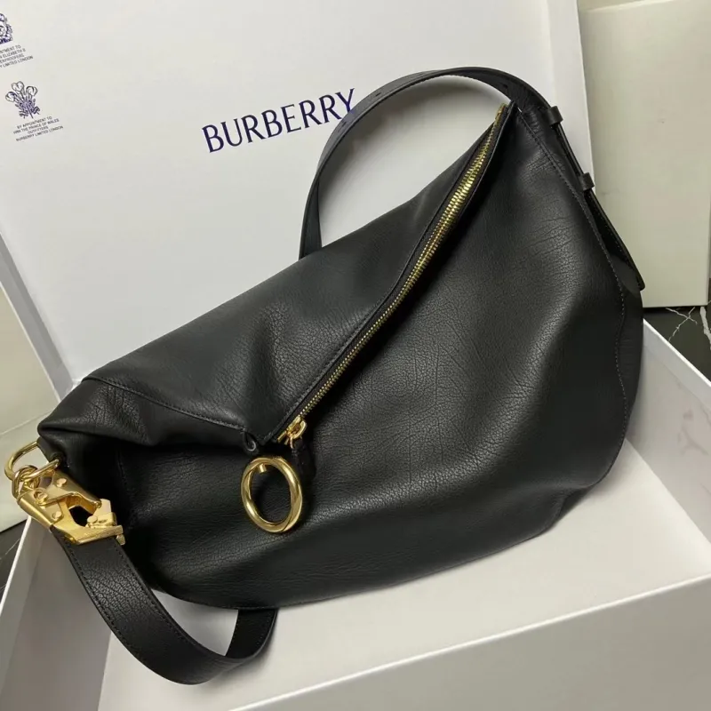 Burberry Black Leather Hobo Shoulder Bag 155