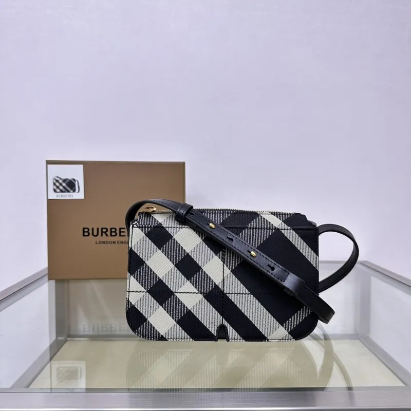 Burberry Black White Check Crossbody Satchel Bag
