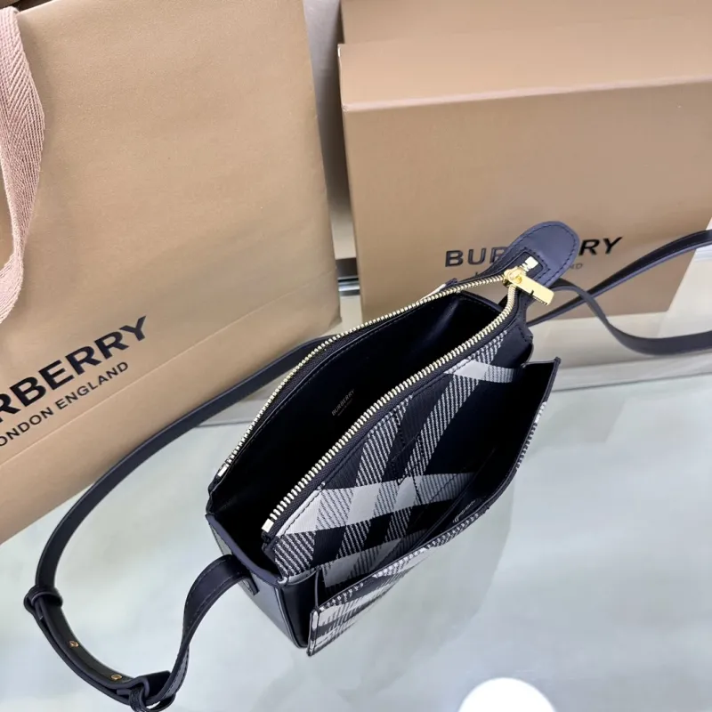 Burberry Black White Check Crossbody Satchel Bag - Image 6