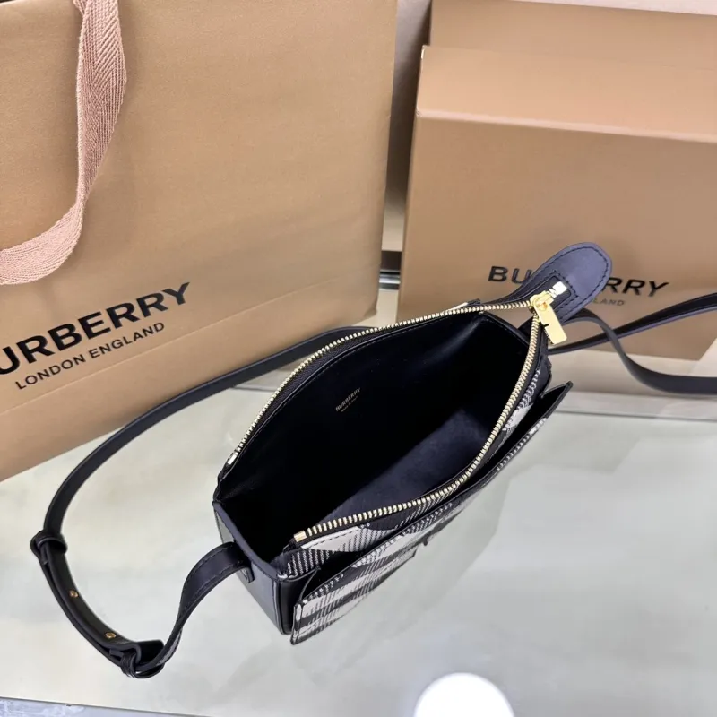 Burberry Black White Check Crossbody Satchel Bag - Image 7