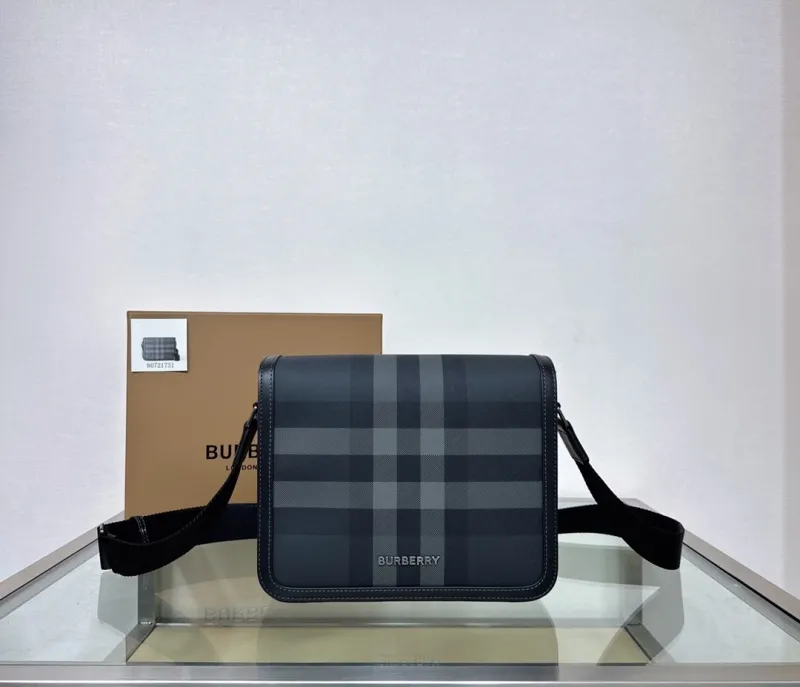 Burberry Charcoal Check Messenger Bag 80721731