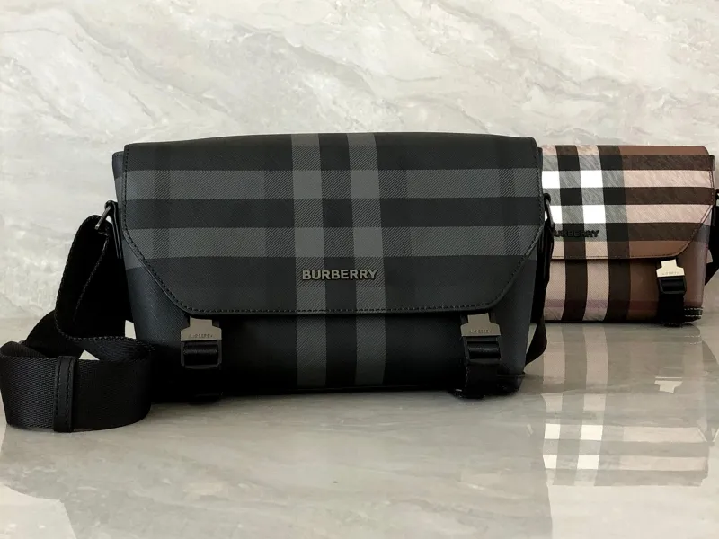 Burberry Black Charcoal Check Messenger Bag